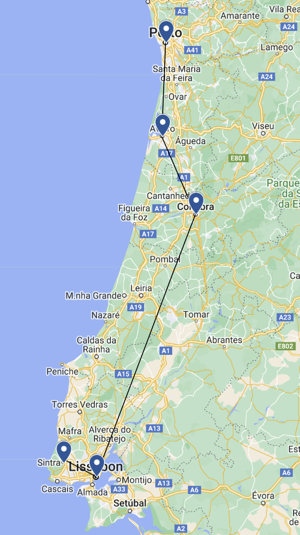  Portugal map for itinerary