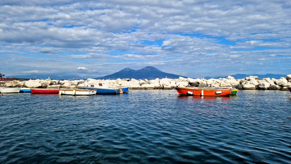 Fishing boats in front of Vesuvio